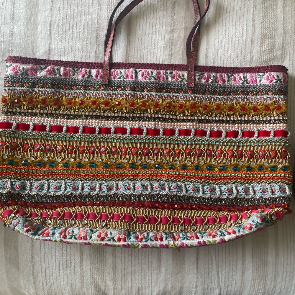 Fendi Multicolor Embroidered Tote with Pink and Gold Details